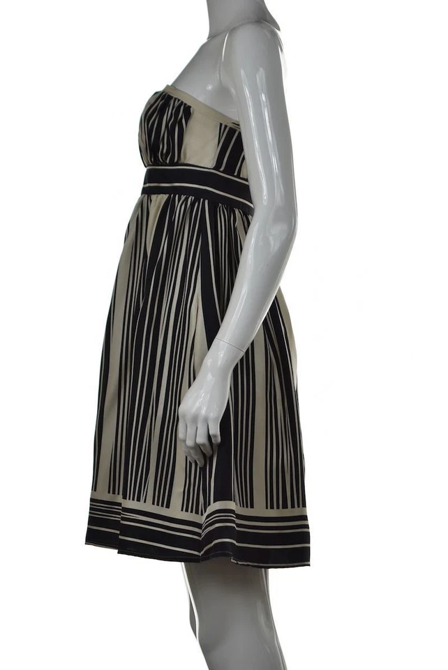 Vestido Corey Lynn Calter Talla 6 Beige Negro Funda a Rayas Sin Tirantes Sobre la Rodilla Foto 3 de 4