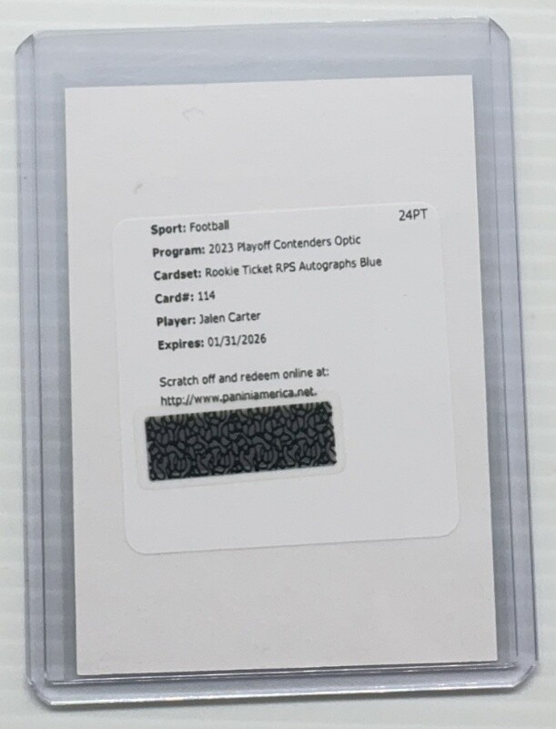 2023 Contenders Optic Jalen Carter Blue Prizm Rookie Ticket Autograph Auto #/75
