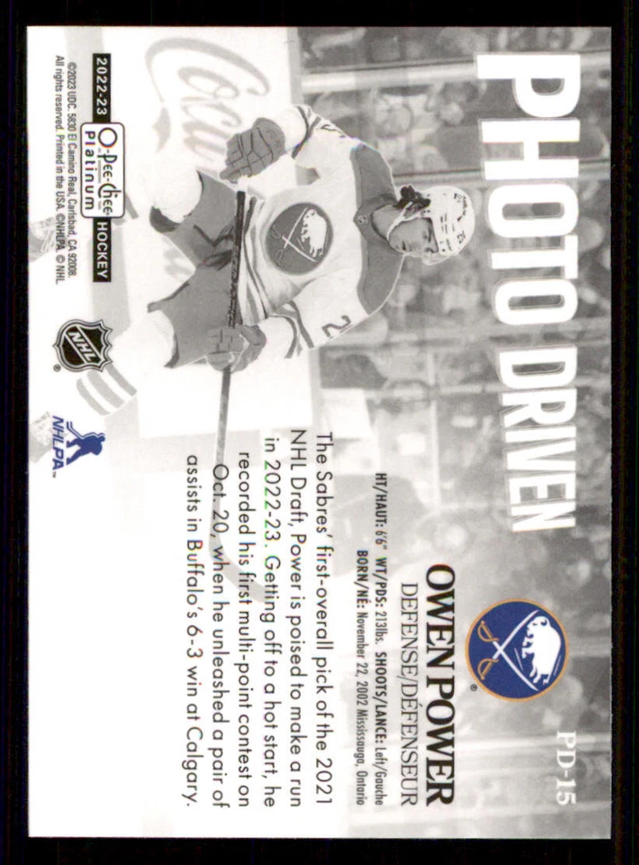 2022-23 O-Pee-Chee Platinum Photo Driven #PD15 Owen Power - Image 2 of 2