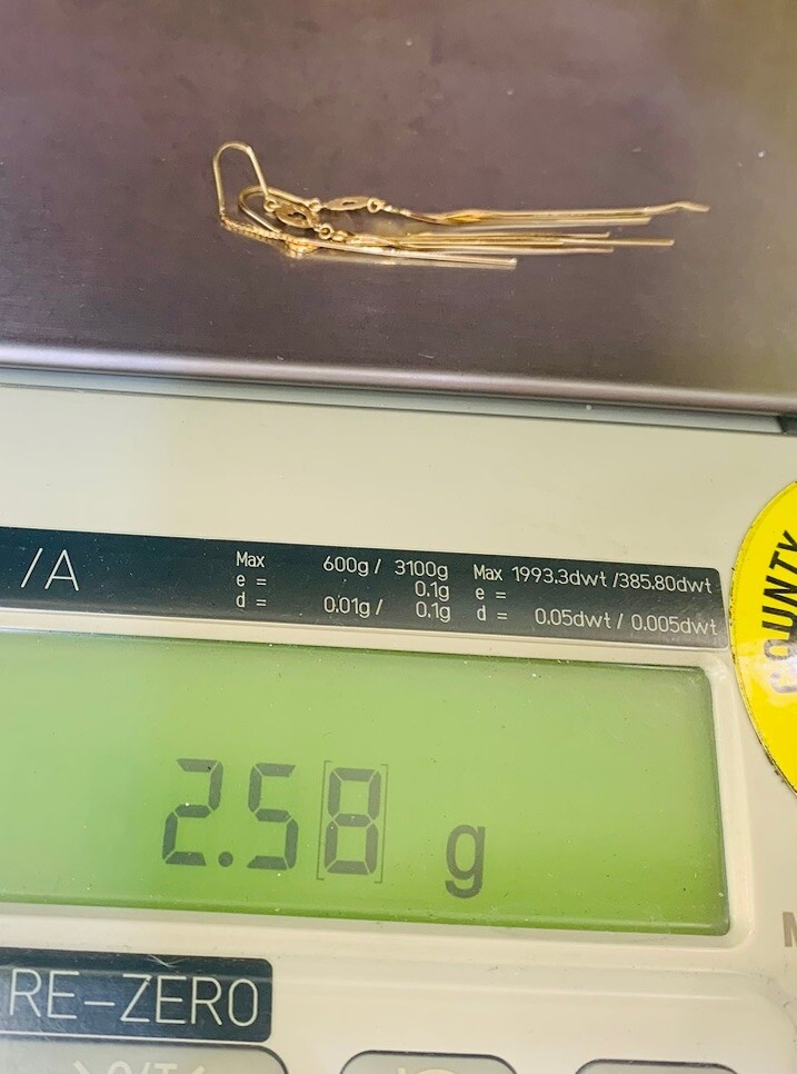 18K Solid Yellow Gold Dangle Hoop Back Earrings 2… - image 4