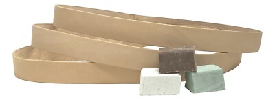 3 Pack of 1x30 Leather Honing Belts - Green, White, Brown Compounds Included