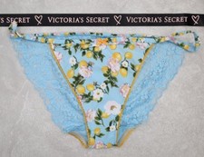 Victorias Secret Cotton Sheer Mesh Lace Back String BIKINI Panty Blue Lemons L