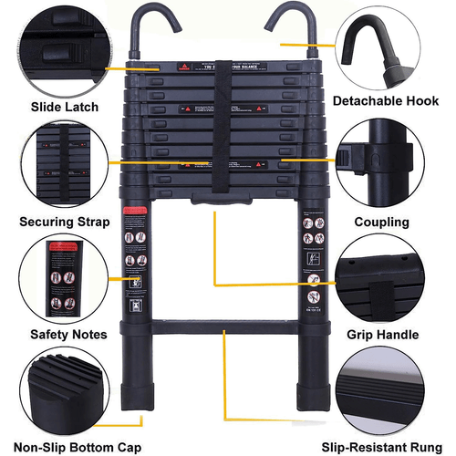 Extendable Telescopic Ladders 3.2M-6.2M Folding Loft Ladder w/Hook Multi-Purpose - Picture 2 of 17