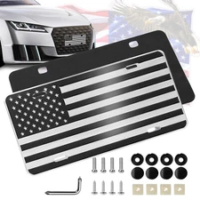 1X American Flag License Plate, Black Front Flag License Plates Covers