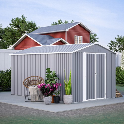 8' x 12' Outdoor Metal Storage Shed Garden Tool Shed with Galvanized Floor Fram