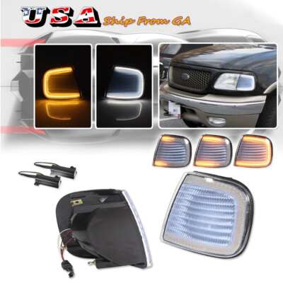 Clear Front Switchback LED Turn Signal Lights For 1997-2004 Ford F150 Expedition