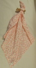 Mud Pie Wooden Leopard Birch Teether with Pink Baby Muslin Lovey Cuddler Blanket