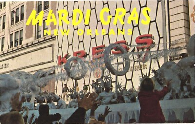 New Orleans LA Mardi Gras Parade Float on Canal St Chrome Postcard 1964 Unused
