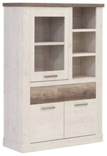 Highboard - Vitrine DURO, Schrank mit 1+2 Türen, Optik: Pinie weiß antik