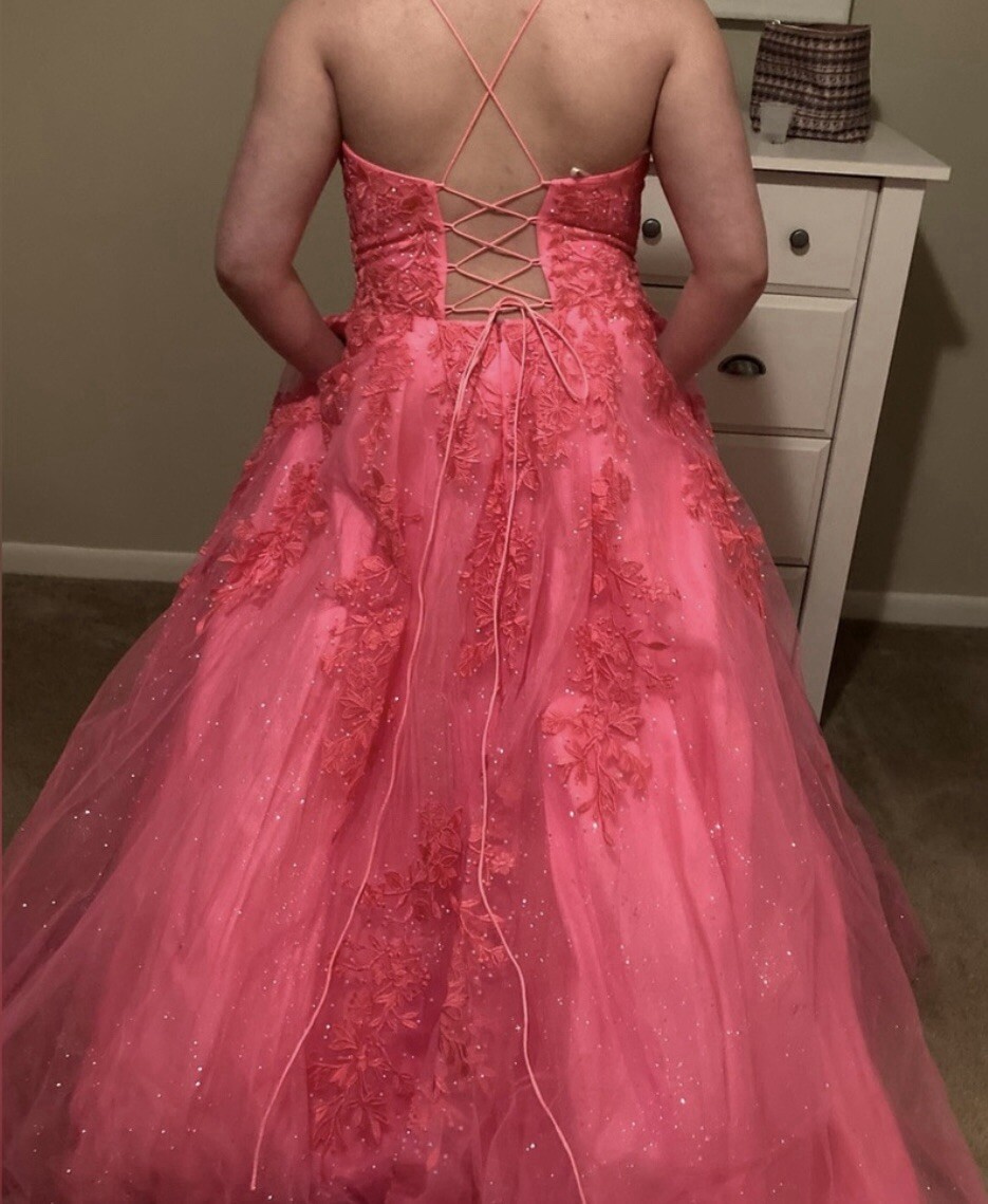 open lace back dress Vienna Prom 82035 Pink Velvet Prom Dress Size 4 Sequins Backless Glass Slipper