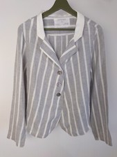 Grizas 100% Linen Stripey Button Jacket Size Small Blazer Lagenlook Grey