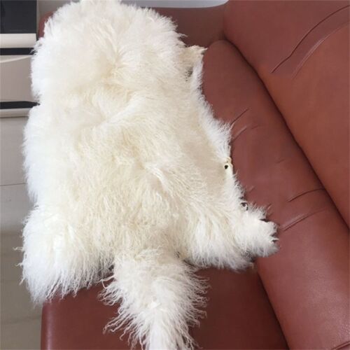 White FUR RUGS MONGOLIAN THROW TIBETAN LAMBSKIN FUR CHAIR PELT CURLY fluf CARPET - Picture 5 of 12