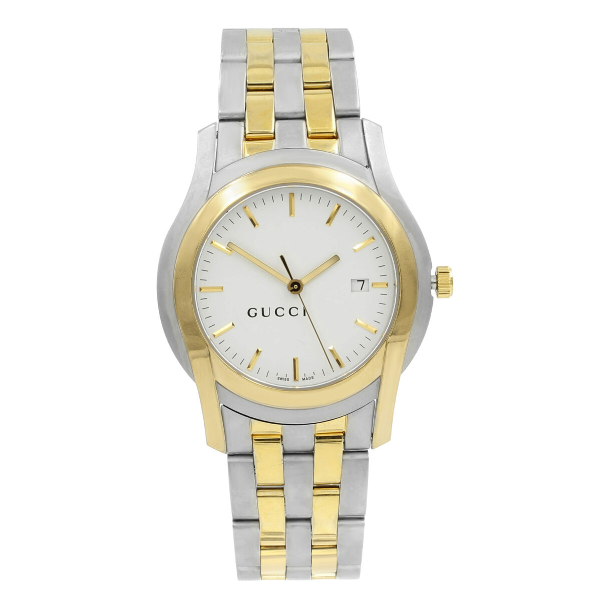 Gucci 5500 XL Two Tone Steel White Sticks Dial Quartz Mens Gucci 5500 XL Two Tone Steel White Sticks Dial Quartz Mens