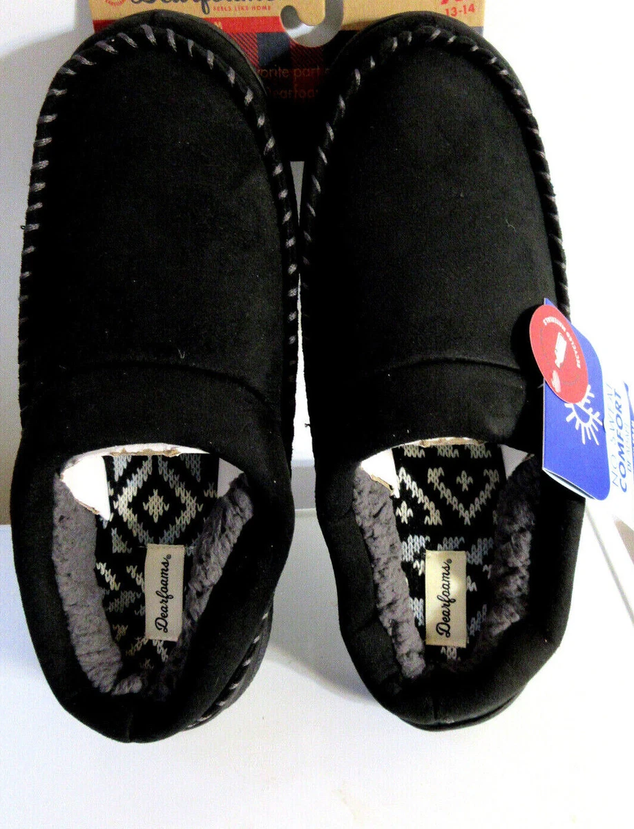 Men s Dearfoams Microsuede BLACK Memory Foam Slippers M9 10 LG 11