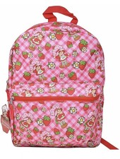 Strawberry Shortcake Pink 16in School Backpack Floral Gingham Book Bag