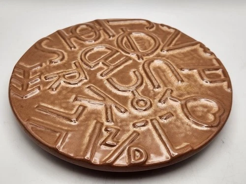 Vintage Frankoma 94TRC Pottery Trivet Cattle Brands Rancher Cowboy Brown Tan