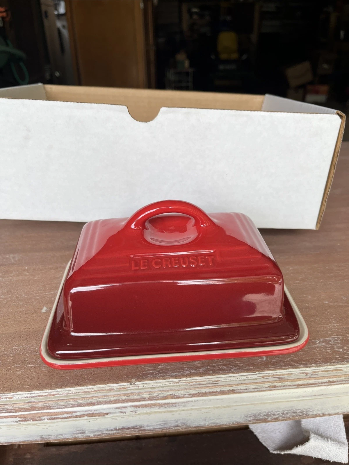 Le Creuset Stoneware Covered Butter Dish And Lid European Style Red