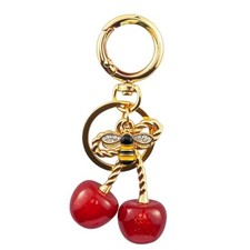 Cherry Bag Charm Keychain - Cute Purse Accessories Gold Metal Cherry Golden