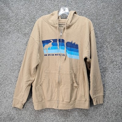 Ford Bronco Mens Tan Graphic Full Zip Hoodie Sweatshirt Large Retro Logo