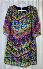 New Directions Colorful Pattern Dress, 3/4 Sleeve, Midi, Office | Medium