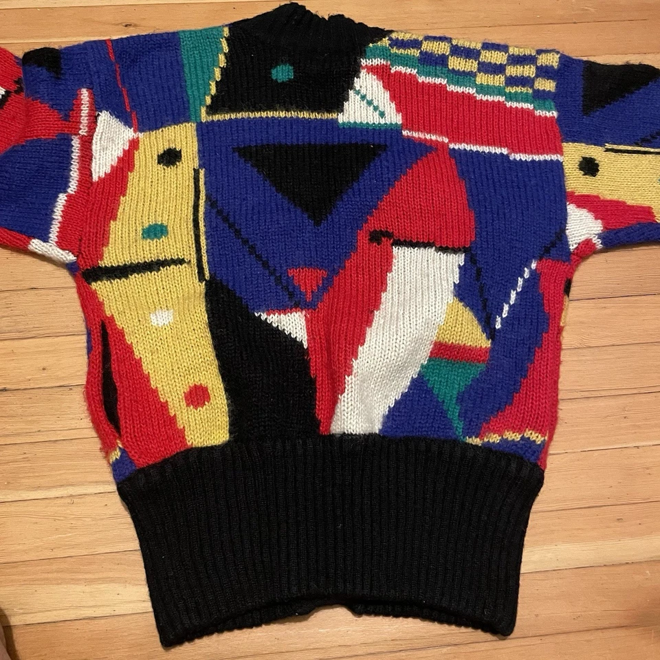 Cárdigan suéter vintage años 80 para mujer M mezcla de lana patrón abstracto tejido pesado Foto 3 de 4