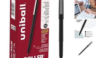 uniball Roller Rollerball Pens, Micro Point (0.5mm), 1 Count (Pack of 12) Black