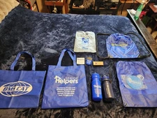 Lot Of 4 Blue Reusable Totes & Drawstring Bags W/ Other Reusable Goodies New
