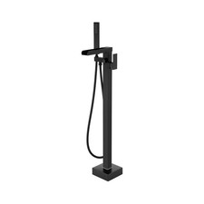 Wowkk Waterfall Tub Filler Freestanding Bathtub Faucet Black Floor Mount Bras...