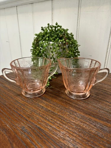 Vintage Depression Glass Pink Milk Jug & Sugar Bowl Creamer Pattern