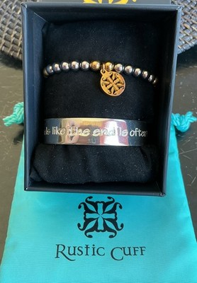 RUSTIC CUFF Silver Bracelet Set  What Feels Like The End Is Often Beginning 