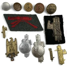 Group WW2 Italian Army Fascists Mussolini Collar, Cloth, Cap Badges Italy Badge