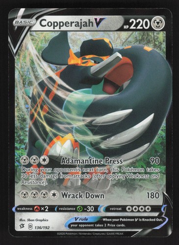 English NM Copperajah V 136/192 SWSH02 Holofoil Pokemon SWSH02: Rebel Clash