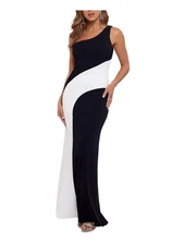 BETSY & ADAM Womens Black One Shoulder Sleeveless Full-Length Gown Dress 4