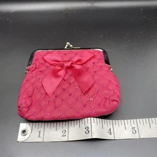 Women's Mini Wallet Card Coin Purse Bag Pouch with Bow & Sequins Hot Pink 4”
