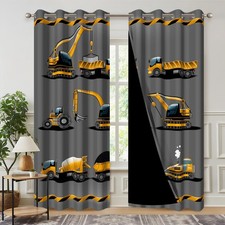 Construction Blackout Curtains, Engineering Vehicle Window Drapes for Boys Be...