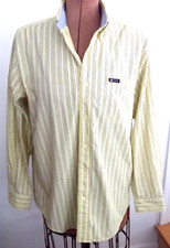 Yellow CHAPS Bld EASY CARE Blue STRIPED Collar Lg Slv LOGO Pk Button Shirt/Sz M