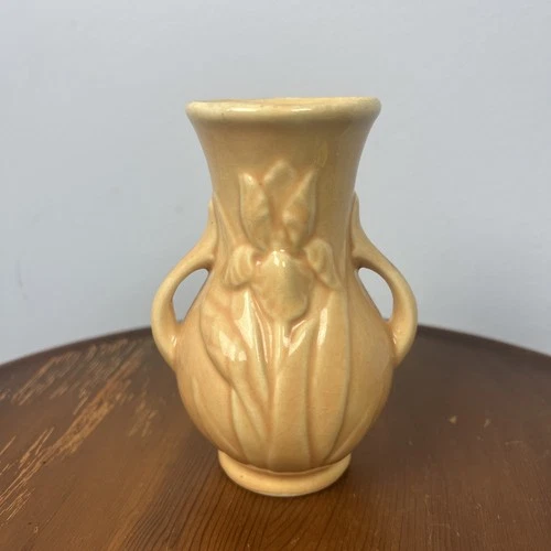 Vintage Shawnee Pottery USA Iris Glazed Bud Flower Vase Yellow