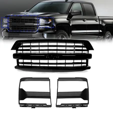 Pair Headlight Trim Bezel Cover &Grille Black For 2016-2018 Chevy Silverado 1500