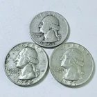 WASHINGTON SILVER QUARTERS LOT OF 3. 90% SILVER CIRCULATED COINS FREE SHIP #8650