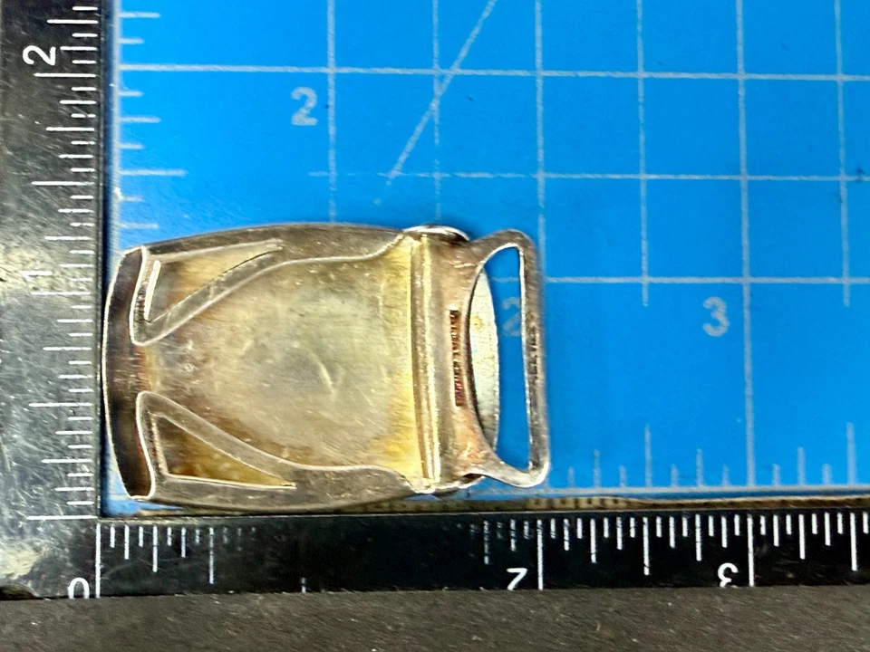 Антикварная пряжка для ремня 1920-е в стиле ар-деко из чистого серебра и золота 14 карат с гравировкой - Изображение 4 из 4