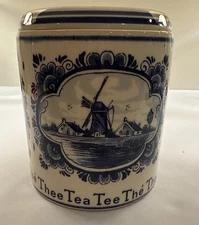 VTG Delft Blue Handpainted Tea Canister with Lid Blue Made in Holland