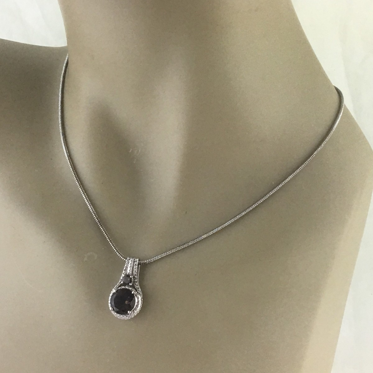 ネックレス・ペンダント ROMANTINUER SN84 NECKLACE RIBBON SLIDE Art Deco Sterling Silver & Glass Paste Lavaliere Necklace