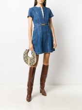 Tory Burch Dress 8 Denim Nadia Zip Belted Cotton Short Sleeve Sheath Women’s