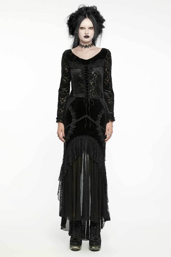 PUNK RAVE Gothic Rock Lang Schwarz Samt mit viel Tüll Goddess Skirt EDEL GOTIK - Bild 4 von 10