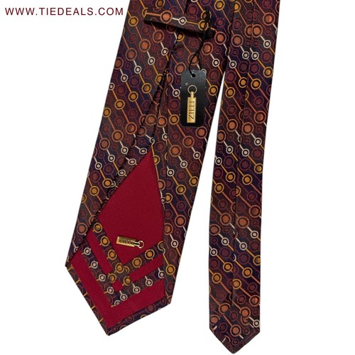 100% new ZILLI Sevenfold Tie Brown Design Wide Necktie Hand Made In Italy 250491 - Picture 4 of 5