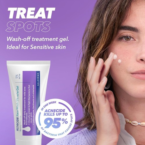 Acnecide 5% Face Wash Gel 50g Benzoyl Peroxide Acne Treatment for Sensitive Skin - Picture 2 of 8