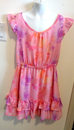 Cherokee Girls Size 10-12 Pink & Purple Sheer Lined Flutter Sleeves & Ruffles