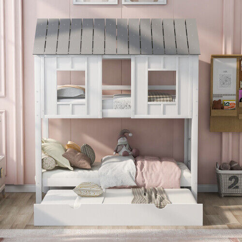 House Bunk Bed With Trundle Twin Over, Twin Over Twin Bunk Bed With Trundle