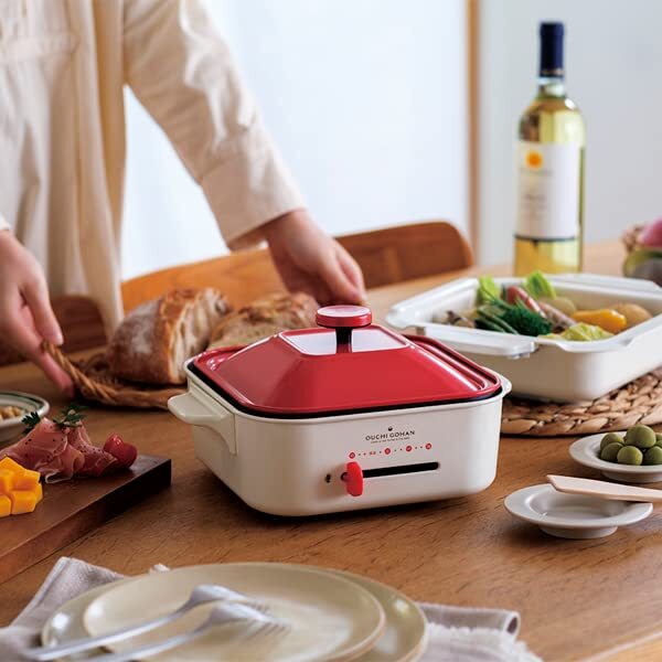 APIX INTL AHP-152RD Square Grill & Pot Red 900W AC 100 V 50/60 Hz