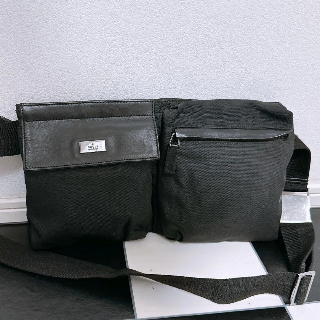 Gucci GG poche taille bandoulière sac bandoulière noir nylon tissu unisexe